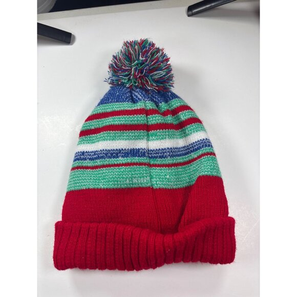 Camp Cheerio 2023 Knit Beanie Hat With Multicolor Stripes & Pom-Pom Design - Picture 2 of 2